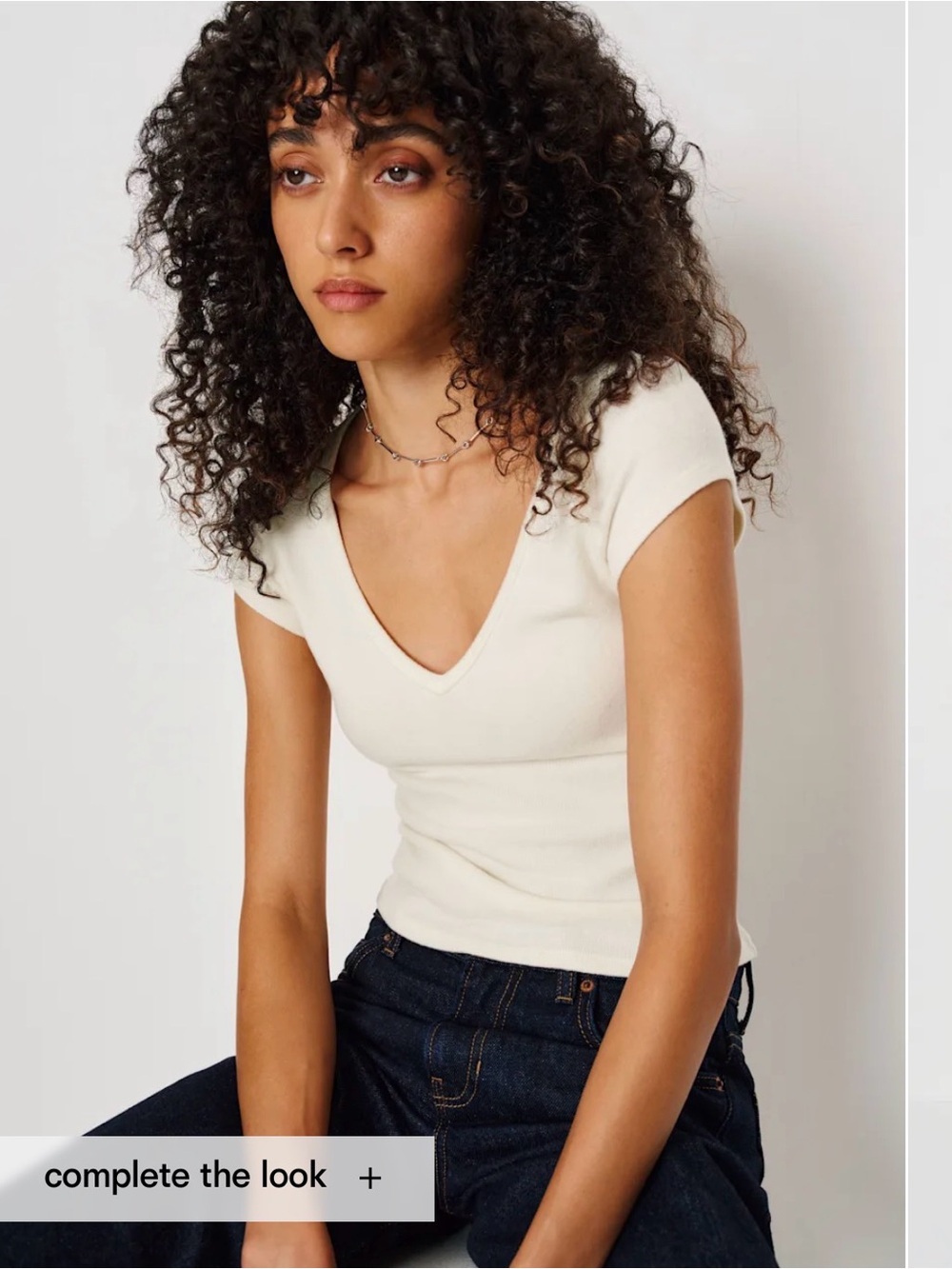 Reformation Mateo Knit Short Sleeve Deep V-Neck Tee in Fior Di Latte - Cream
